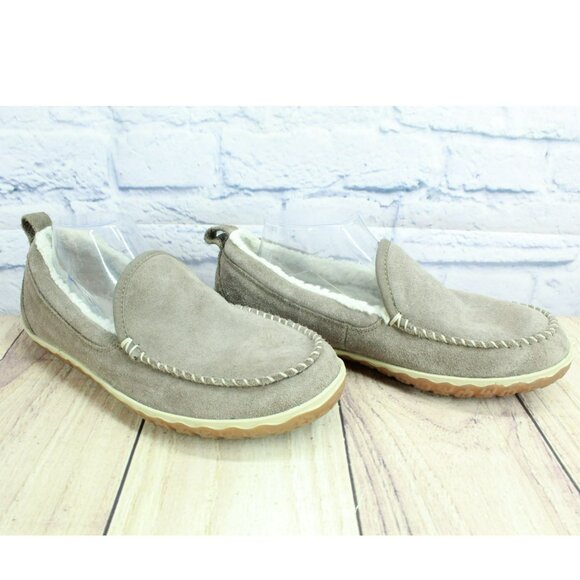 LL Bean Cement Suede Fleece Lined Cozy Mountain Moccasin Slippers Size 10 M - Picture 3 of 9